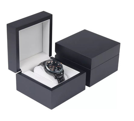 Aangepast Zwart Matte Single Watch Boxes Pu-Houten Leervierkant