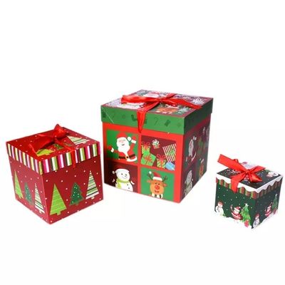 Deksel en Basis van de Giftdozen van het Kerstmiskarton de Doos van Kerstmisdecoratie met Lint