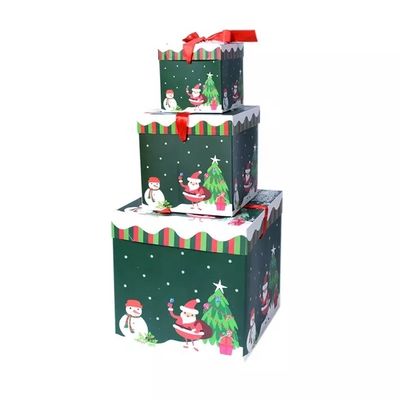 Deksel en Basis van de Giftdozen van het Kerstmiskarton de Doos van Kerstmisdecoratie met Lint