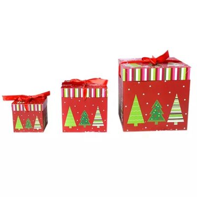 Deksel en Basis van de Giftdozen van het Kerstmiskarton de Doos van Kerstmisdecoratie met Lint
