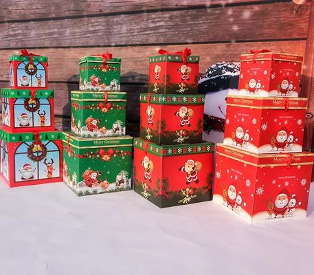 Deksel en Basis van de Giftdozen van het Kerstmiskarton de Doos van Kerstmisdecoratie met Lint